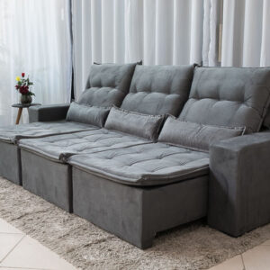 Sofa Retratil Reclinavel Egito 2.90m Molas Bonnel Cinza B2