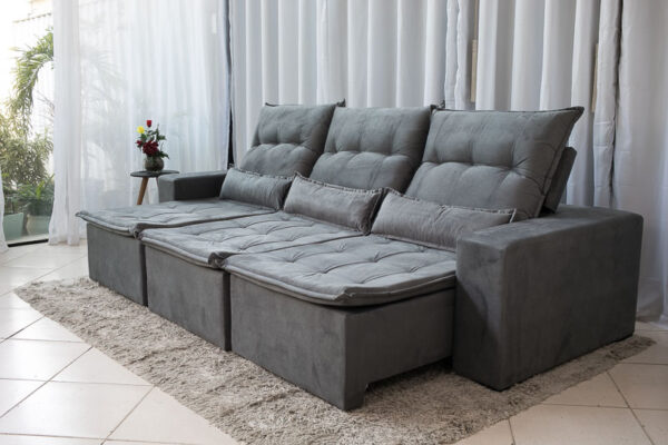 Sofa Retratil Reclinavel Egito 2.90m Molas Bonnel Cinza B2